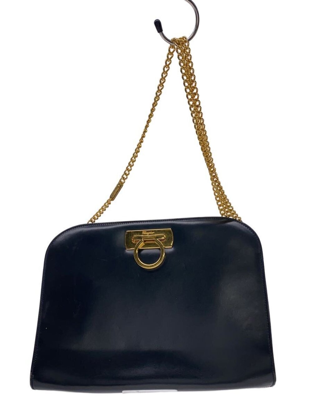 Salvatore Ferragamo Gancini chain shoulder bag smooth Leather Black